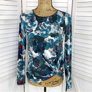Simply Vera Vera Wang Watercolor Twist Front‎ Shirt Teal Green Small